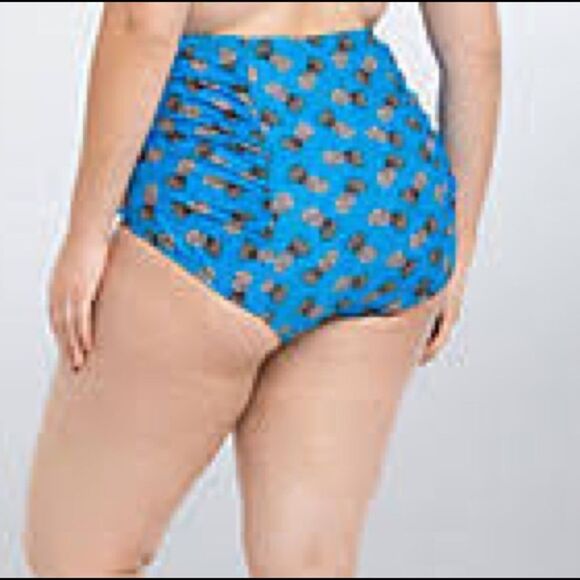 TORRID BLUE pineapple print RUCHED HIGH WAIST SWIM BOTTOMS - Picture 3 of 9